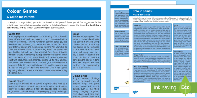 Game To Practise Colours Spanish Parent And Carer Information