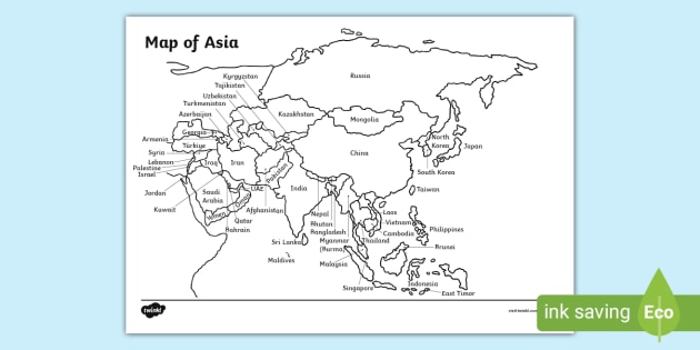 black and white world map with country names for kids