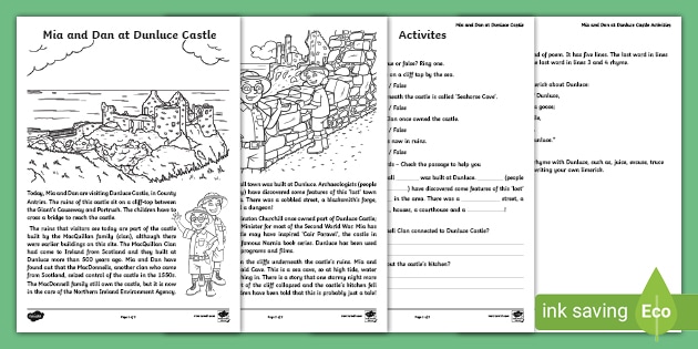 Mia and Dan at Dunluce Castle Worksheets