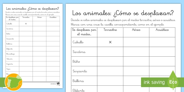 Ficha de actividad: ¿Cómo se desplazan? - Los animales