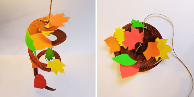 Paper Plate Leaves Spiral Autumn Crafts teacher made