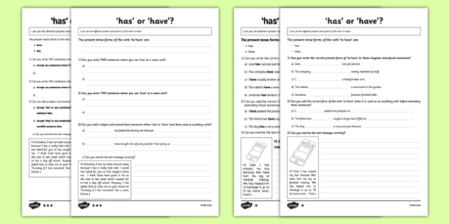 Has or Have? Differentiated Worksheet / Activity Sheet Pack