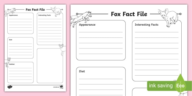 Fox Printable Factsheet Fox Fact File Template (teacher made)