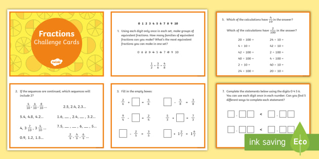 Fractions Challenge Cards (teacher made)