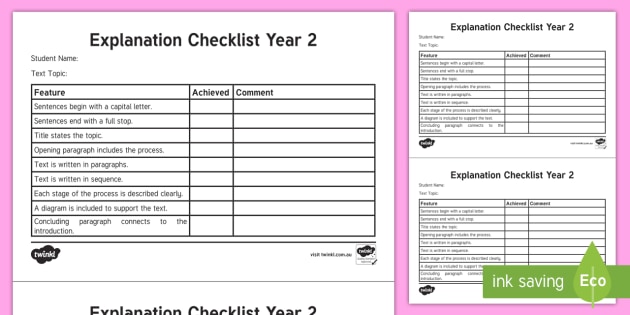 year 2 explanation checklist teacher made