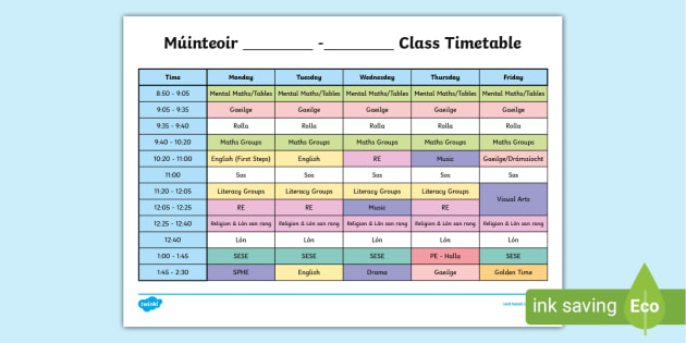 Editable Timetable | First Class Timetable - Primary School