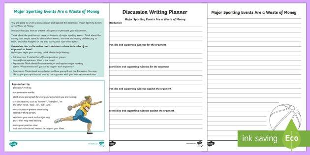 Year 5 Discussion Writing Major Sporting Events Are A Waste Of Money - save resource