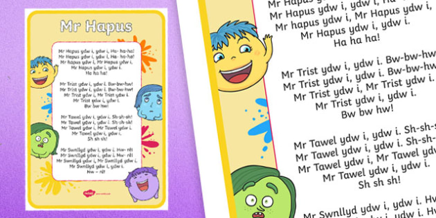 Mr Happy Welsh Second Language Song Lyrics Welsh