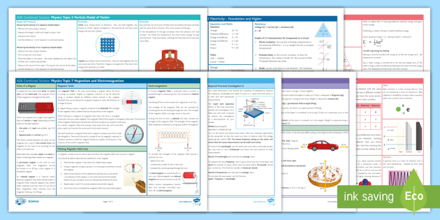 New Physics Knowledge Organiser Bundle Aqa Science Beyond