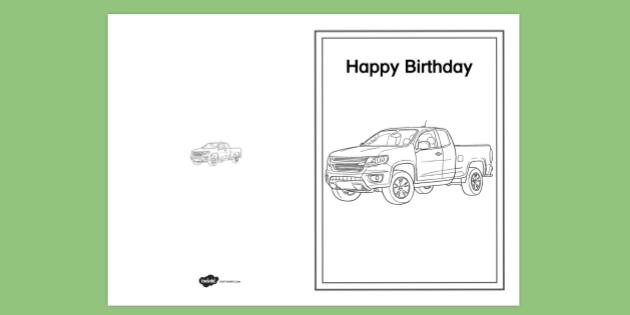 FREE! - 4x4 Truck-Themed Birthday Card Colouring | Resource to Print