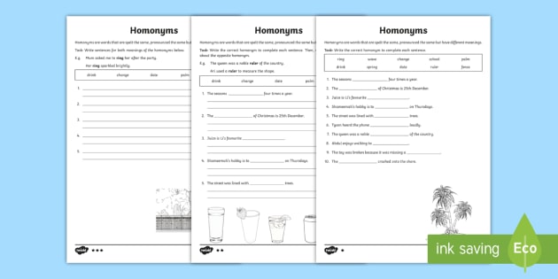 homonyms differentiated worksheet worksheet teacher made