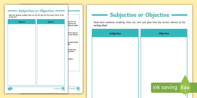 Subjective vs Objective Point of View Worksheets