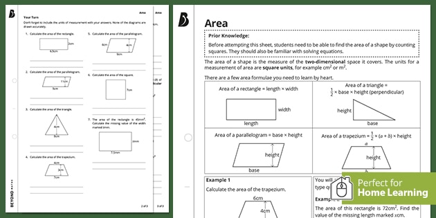 area questions home learning ks3 maths beyond