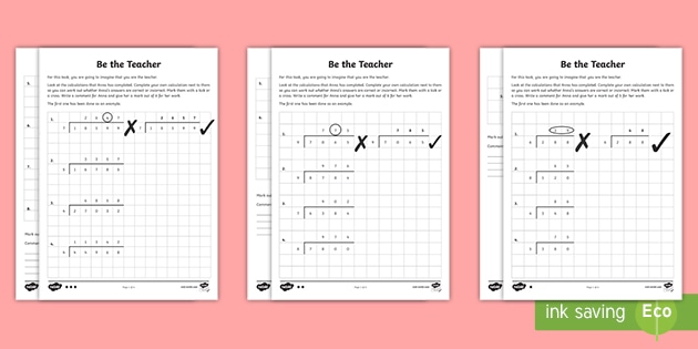 Finding Mistakes in Short Division Calculations Worksheets