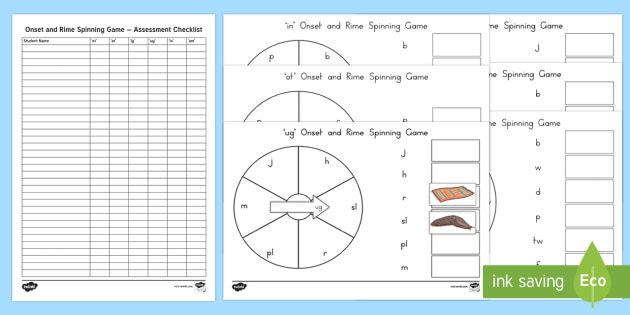 Onset and Rime Spinner Game (teacher made)