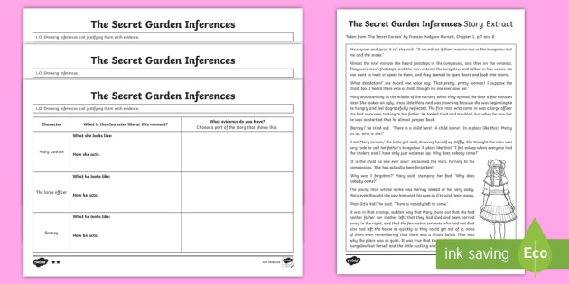 The Secret Garden Inferences Worksheet Activity Sheets Secret