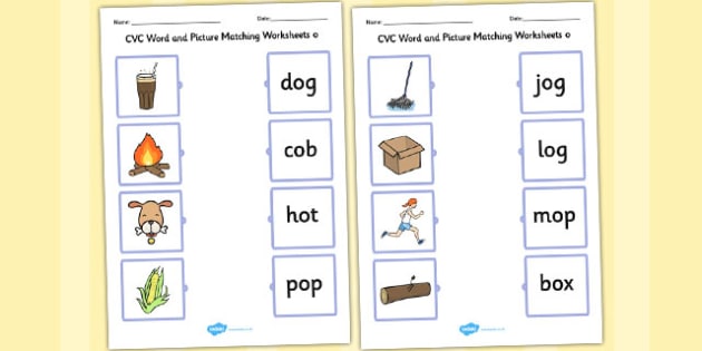 u phoneme worksheet CVC  and o Matching Word o  Worksheets matching, Picture cvc,