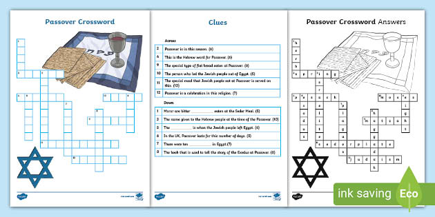 Judaism Passover Crossword (teacher made)