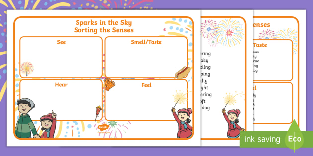 Sparks in the Sky Sorting the Senses Activity (teacher made)