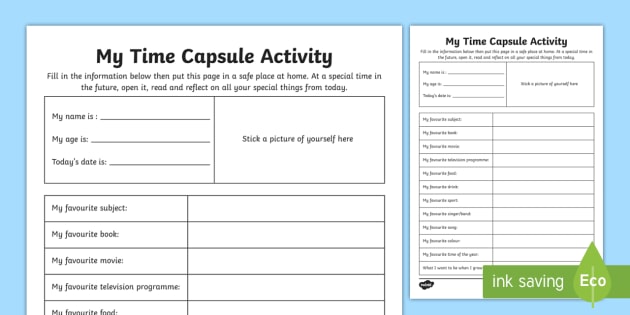 My Time Capsule Worksheet / Worksheet