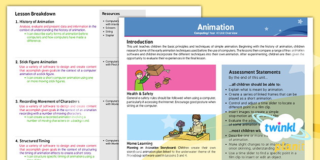 FREE! - Computing: Animation Year 4 Planning Overview