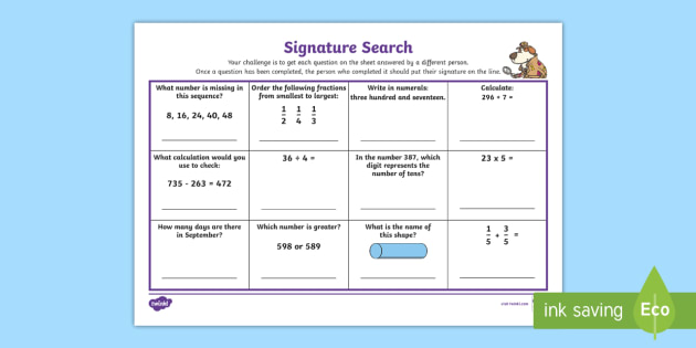 year signature search maths worksheet worksheet autograph hunt year signature search maths worksheet worksheet autograph hunt game activity