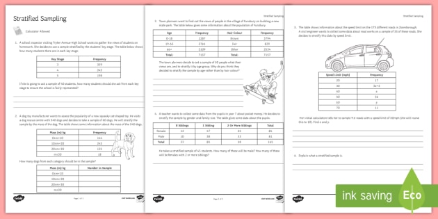 Stratified Sampling Worksheet | GCSE Foundation Maths