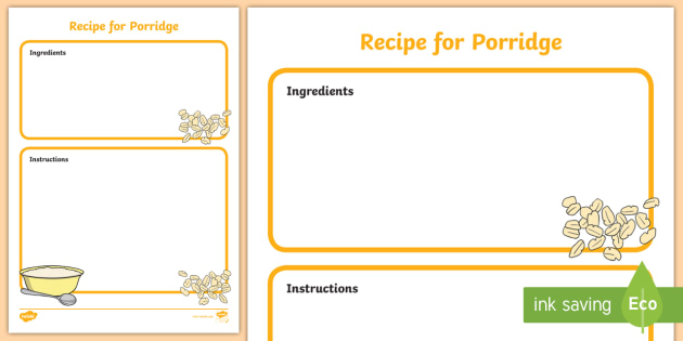 FREE! - Editable Recipe for Porridge (teacher made)