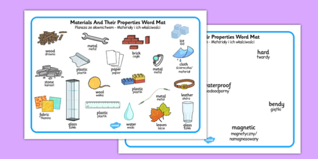 Materials And Their Properties Word Mats Polish Translation