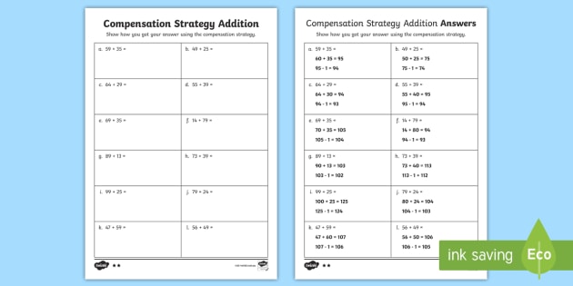 compensation strategy addition questions worksheet teaching