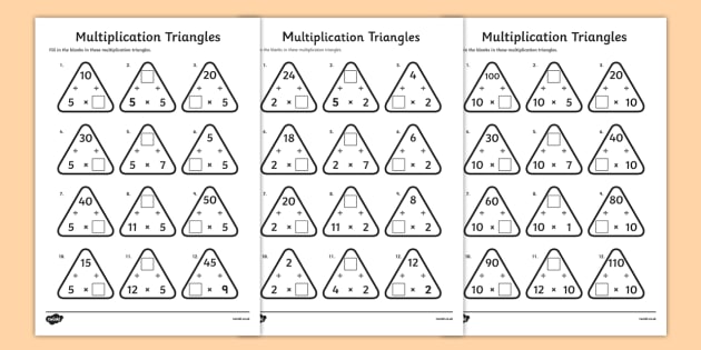 mixed multiplication triangles worksheet activity sheet 2 to
