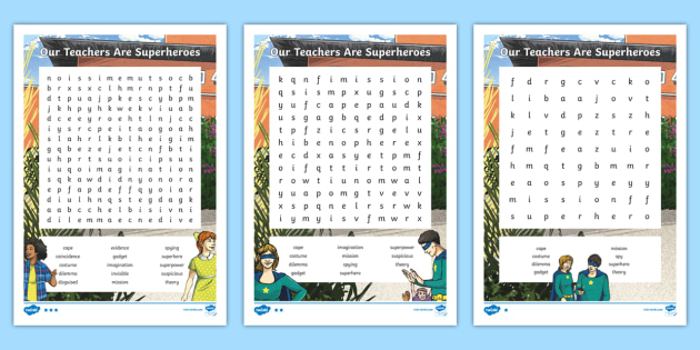 Our Teachers Are Superheroes Differentiated Word Search