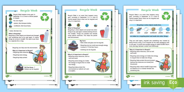 Recycle Week Differentiated Reading Comprehension Activity