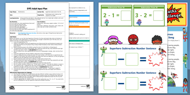 EYFS Superhero Subtraction From 10 Adult Input Plan and 