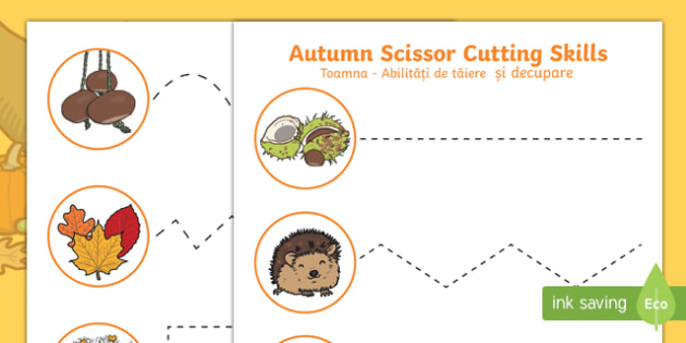 Autumn Cutting Skills Worksheet Worksheet English Romanian