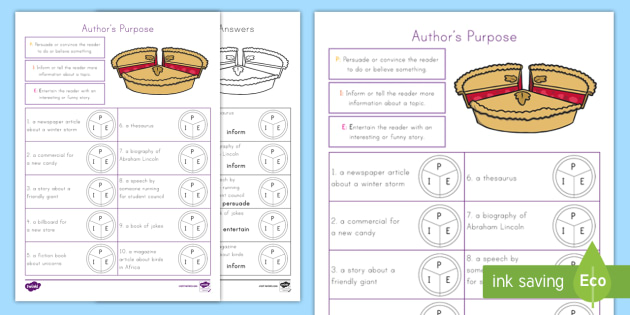 Free Printable Worksheets On Author S Purpose