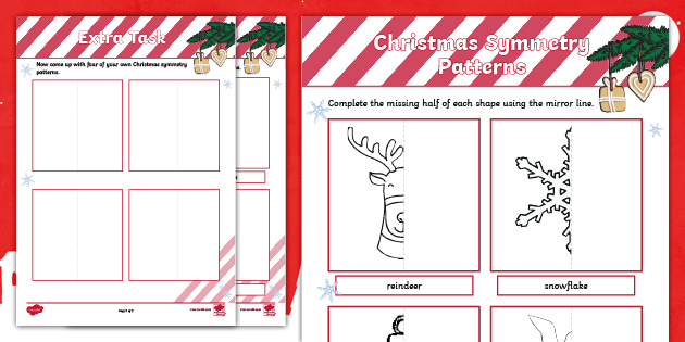 christmas symmetry worksheet elementary teaching resources