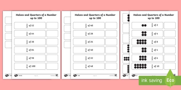 halves and quarters of a number up to 100 teacher made