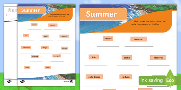 summer word scramble worksheet cfe resources twinkl