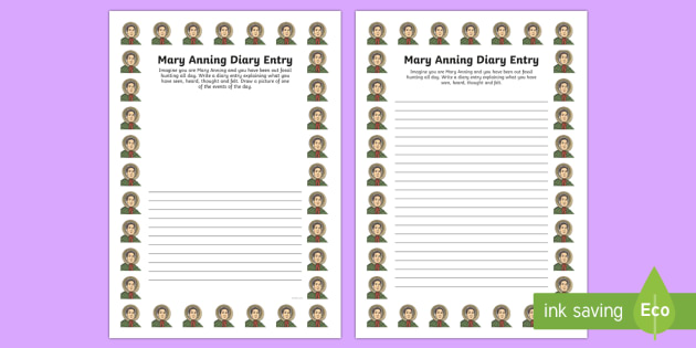Mary Anning Diary Entry Worksheet