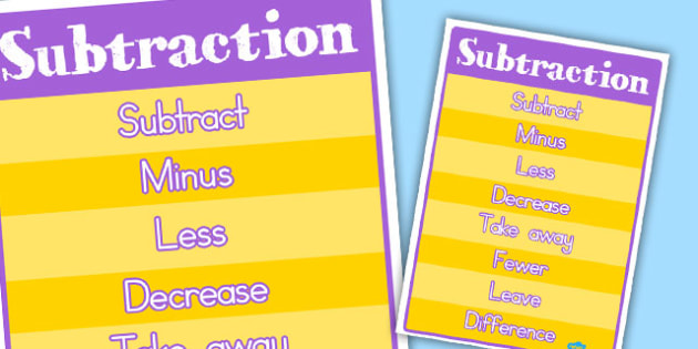 Subtraction Vocabulary Poster (teacher Made)