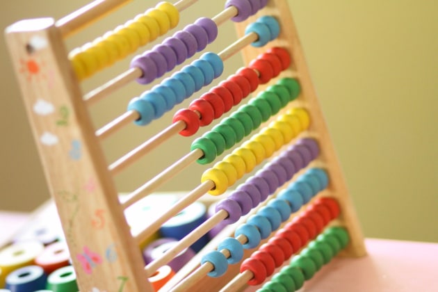 School abacus, coloured beads on horizontal wires