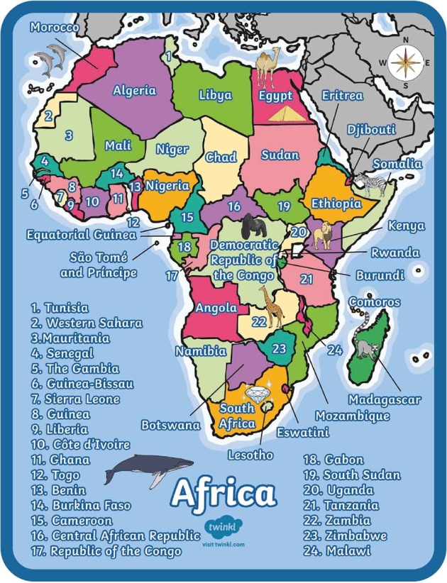 World Map Continents Africa