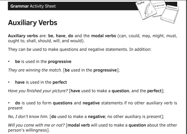 Main Verb And Auxiliary Verb Sentences Worksheet
