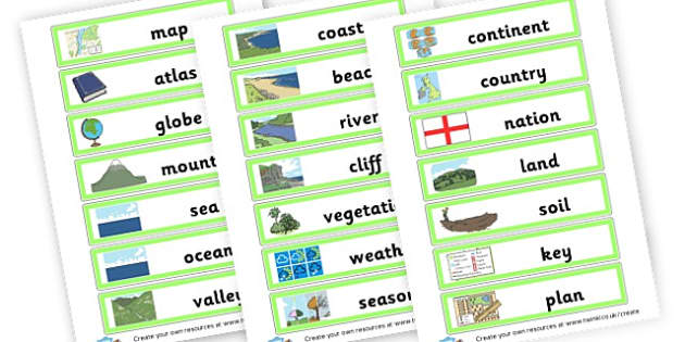 Geography Vocabulary Cards - Geography Keywords Primary Resources, map