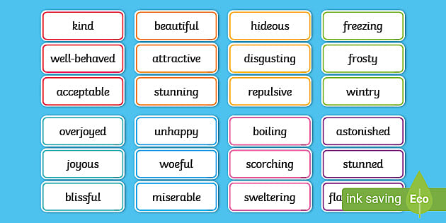 Alternative Adjectives Cards ESL Adjectives Resources