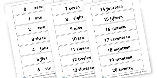 Number Names 1 to 30, 1 to 30 Spelling