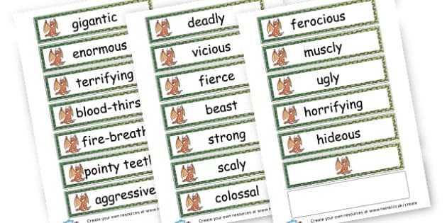 Dragon Adjectives Dragons Primary Resources Fantasy Dragon Castles