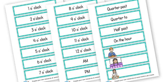 Clock Vocabulary Display Cards (teacher made) - Twinkl