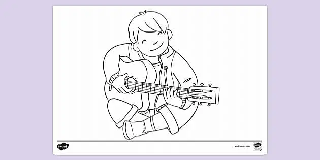 kid playing guitar drawing